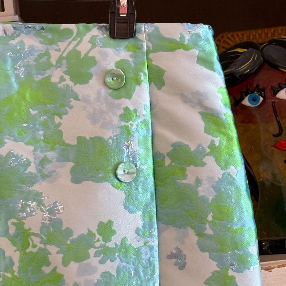 Abbey Glass Jessica Skirt Green Abstract Brocade sz XL - Picture 5 of 6
